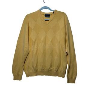 Lyle & Scott Men's Northern Isles Gold Cotton V-Neck Sweater Pullover Size L